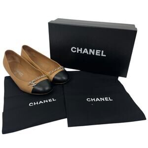 Chanel Interlocking CC Logo Chain Cap Toe Lambskin Ballerina Flat